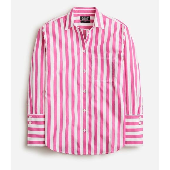 J. Crew Tops - J. Crew Garcon Long Sleeve Button Up Shirt Womens Pink White Stripe Cotton